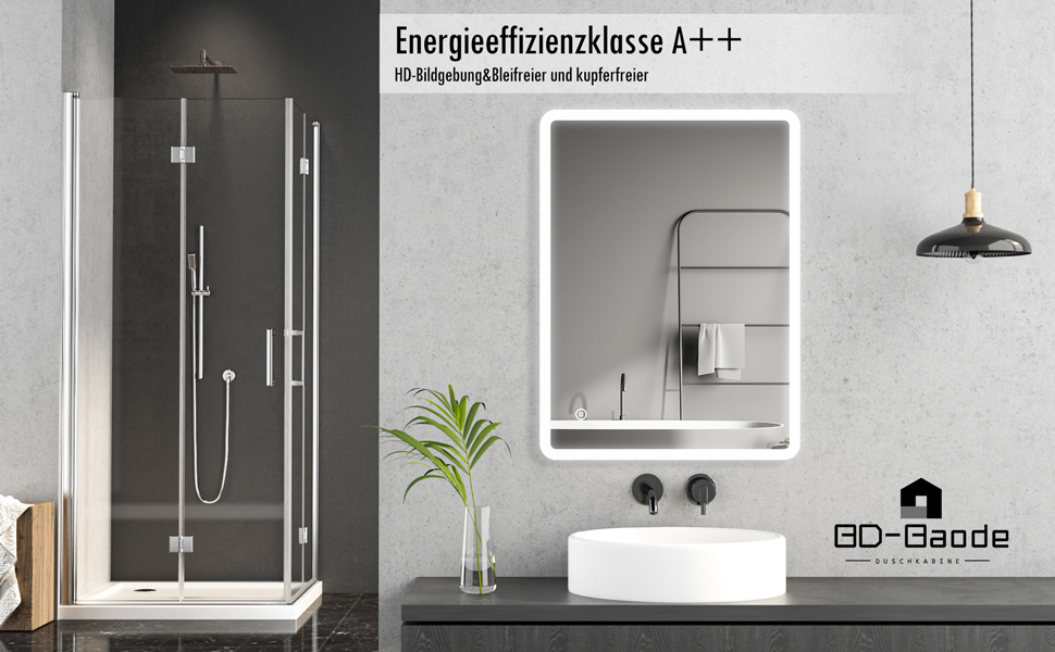 Дзеркало для ванної кімнати BD-Baode з LED-підсвічуванням 40x60 см, сенсорне керування, 3 режими освітлення, прямокутна форма