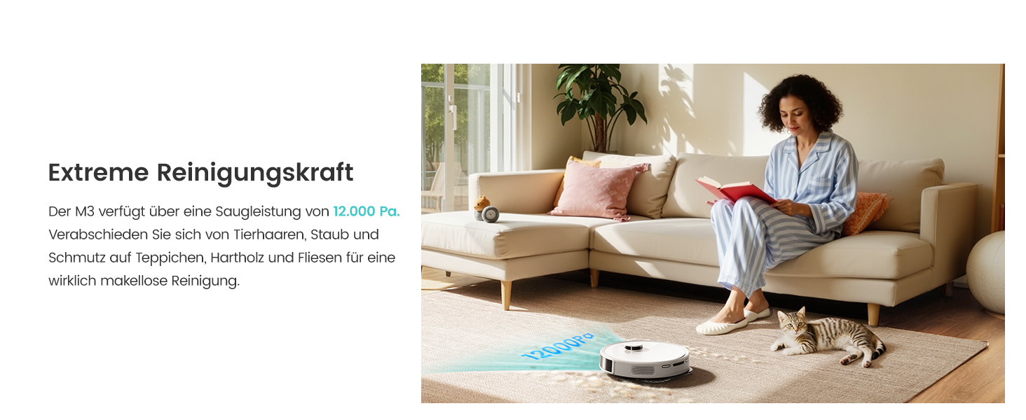 Робот-пилосос LEFANT M3 з функцією миття підлоги, регульованою насадкою, потужність всмоктування 12000 Па, функція картографування, інтегрована зарядна станція, керування через Wi-Fi, додаток та Alexa