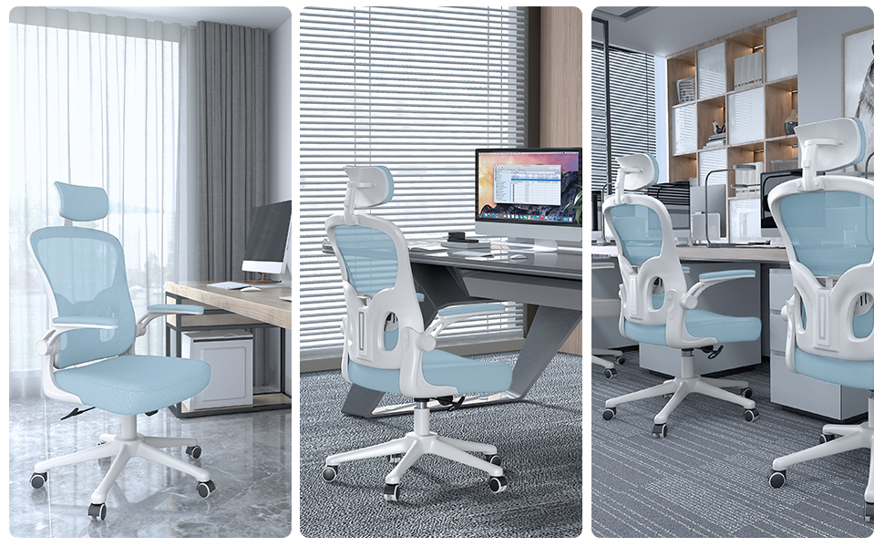 Ергономічне офісне крісло Naspiro з сітчастою спинкою, регульованими підлокітниками, підголівником, поперековою підтримкою, регулюванням висоти, поворотним механізмом 360°