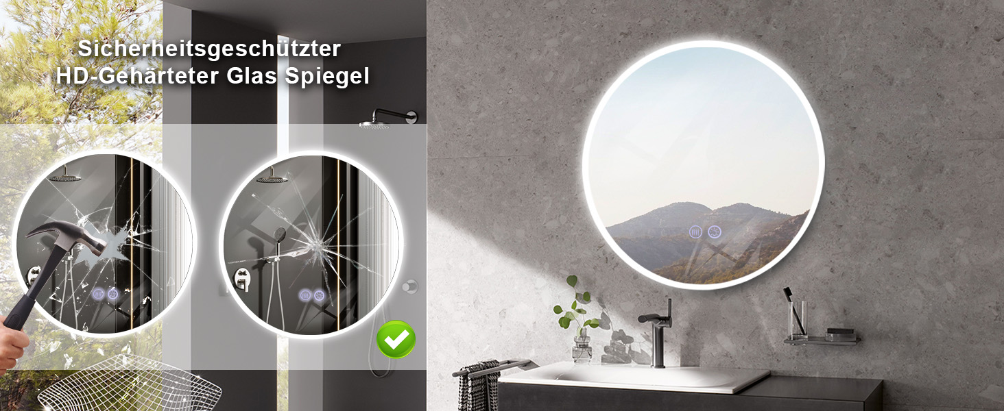 Круглий дзеркало для ванної кімнати з підсвічуванням Mursche - LED дзеркало для ванної кімнати, 60 см, IP44, з сенсорною панеллю