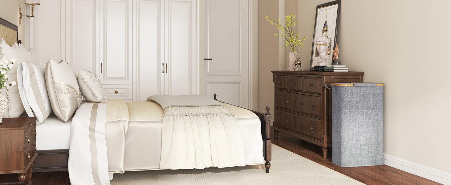 Кошик для білизни Lifewit з кришкою, вузький, складний, 75л, бамбук, сірий