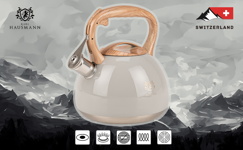 Електричний чайник Karl Hausmann 3L з автоматичним свистком - нержавіюча сталь для індукційних, газових та електричних плит