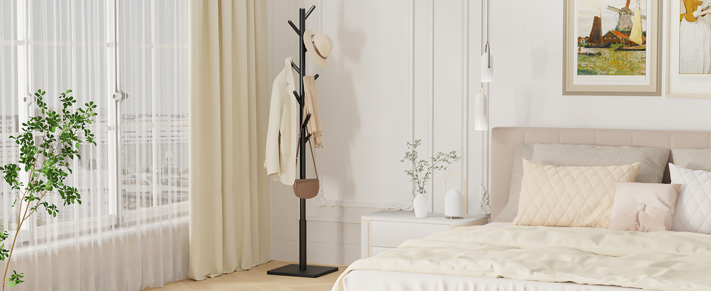 Дерев'яна вішалка для одягу Yawinhe, 180 см, 8 гачків, 3 рівня висоти, чорна