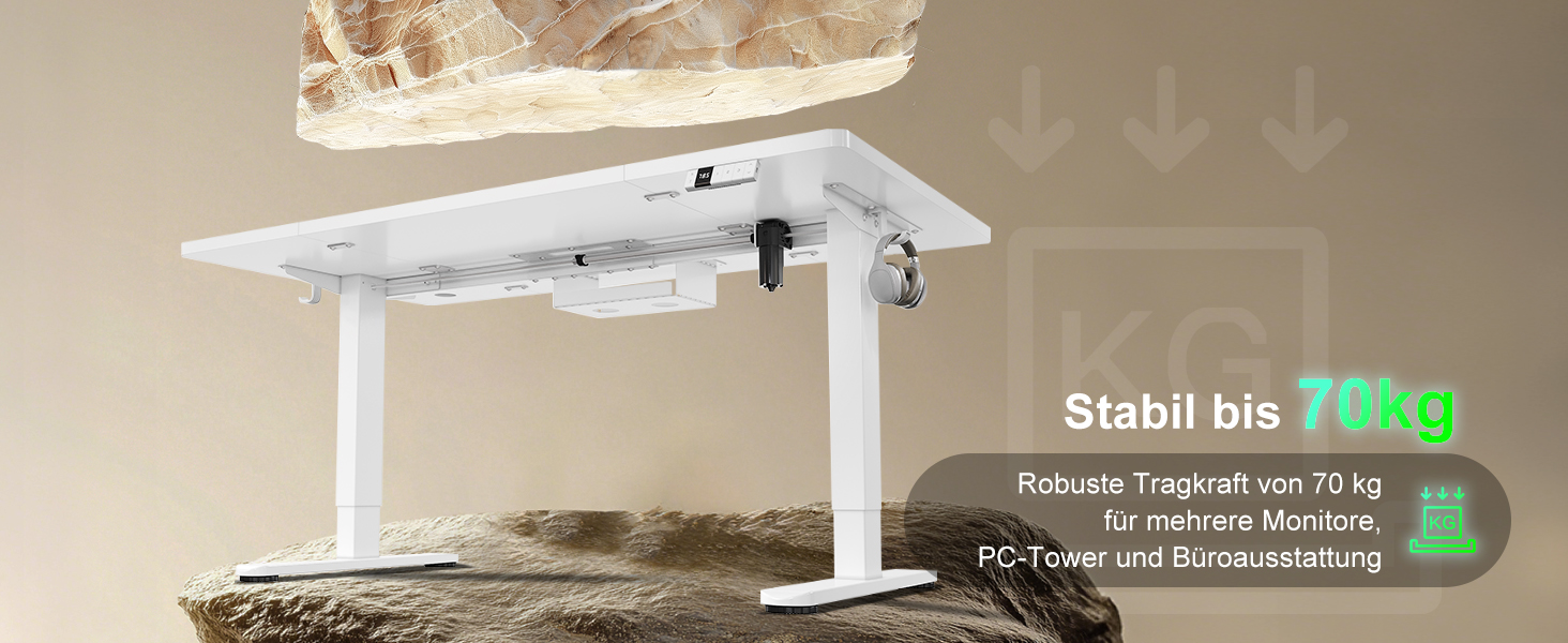 Електричний стіл Devoko з регулюванням висоти 200x80 см, білий, з USB-C зарядкою та органайзером для кабелів