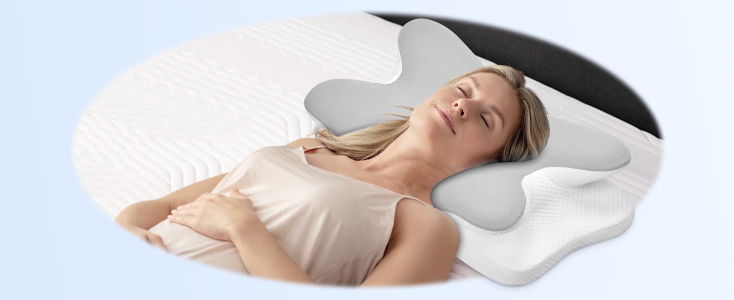 Подушка для шиї Ehomfory з Memory Foam, ергономічна для сну на боці, спині та животі, 67x37x9/12 см, срібляста
