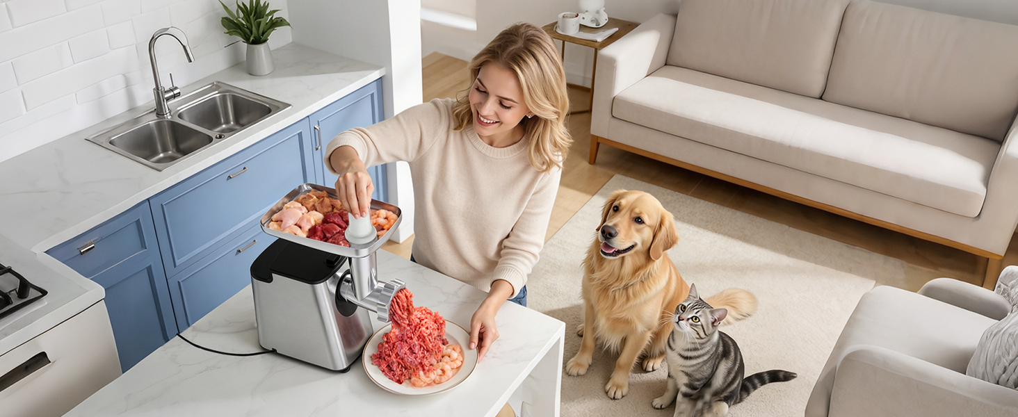 М'ясорубка електрична FIMEI 4-в-1 з насадками для ковбас та печива, нержавіюча сталь