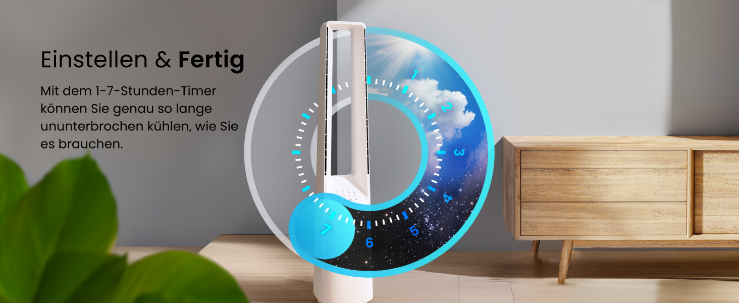 Вентилятор без лопатей Pro Breeze 101 см з пультом, LED дисплеєм, 6 швидкостями, 5 режимами, автоколиванням 60° та таймером 7 годин - білий