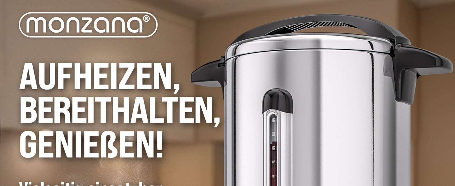MONZANA Електричний нагрівач для глінтвейну 20 л з краном, термостатом 30-110°C, з нержавіючої сталі, на 90 чашок, для консервування, нагрівач пуншу, автомат для гарячих напоїв 20 л