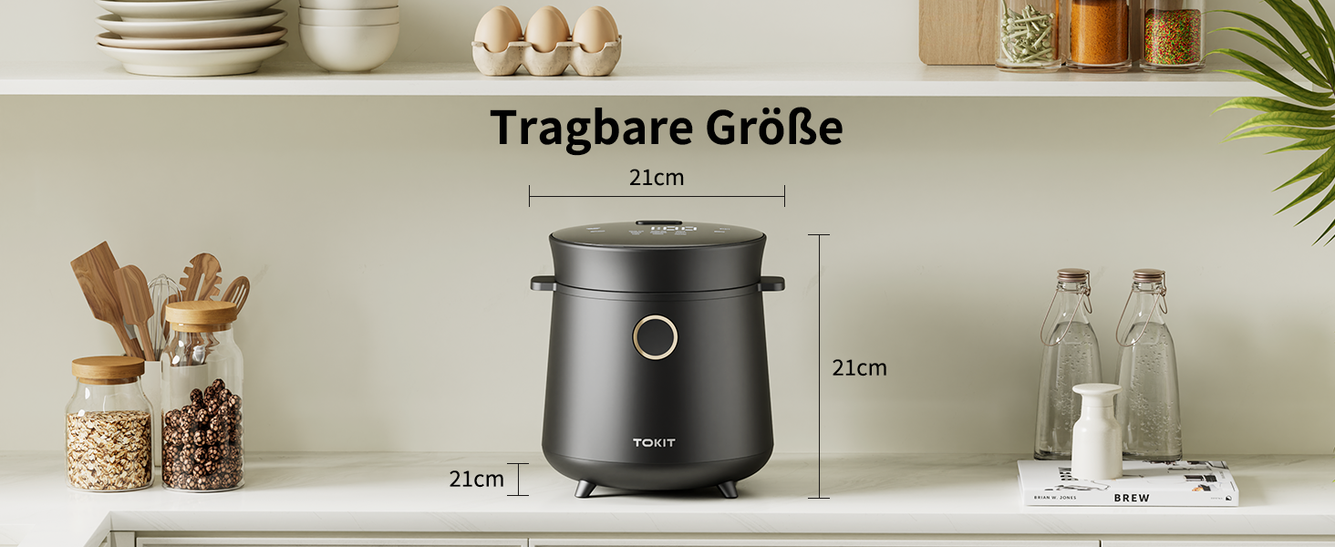 Токіт 1,5L рисоварка: компактна модель для 1-2 осіб з нержавіючої сталі, 9 функцій, таймер, підігрів, портативна
