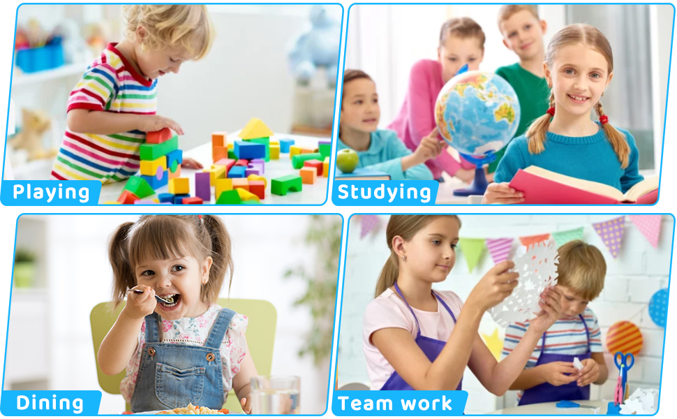 Дитячий стіл зі стільцями (6 шт.) - комплект для дитячого садка та кімнати, регульована висота, пластикові меблі, сидіння для хлопчиків та дівчаток (блакитний)