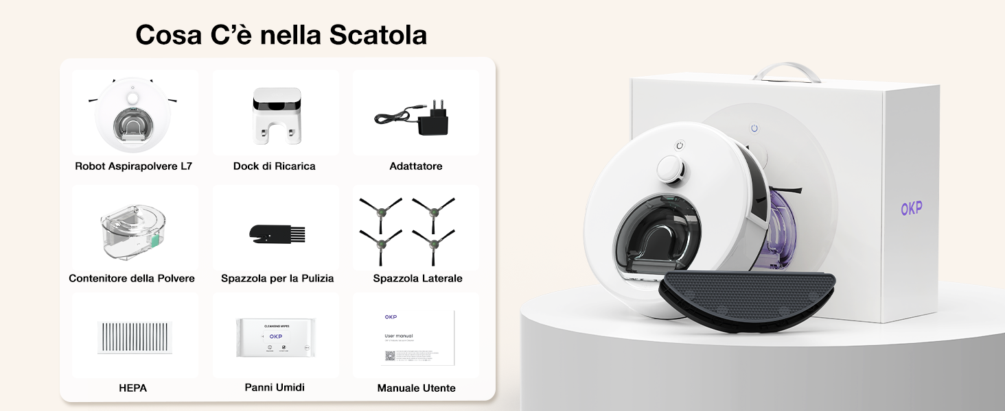Робот-пилосос OKP L7G 3-в-1 з функцією миття підлоги, LiDAR-навігація, 6000Pa, 150 хв роботи, WiFi, Alexa, для тварин, килимів, твердих підлог, сірий