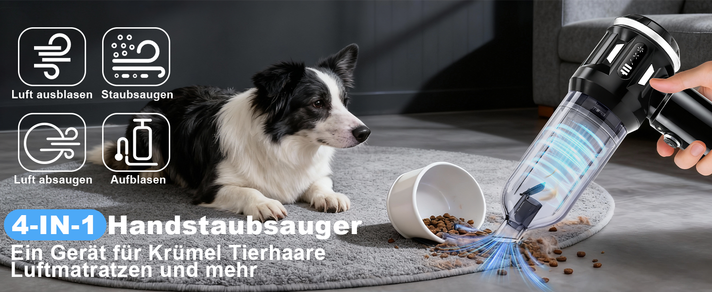 Акумуляторний ручний пилосос Citybee 4 в 1, бездротовий міні-пилосос для авто та дому, 25000Па, безщітковий двигун, 3 режими потужності, для шерсті тварин (чорний)