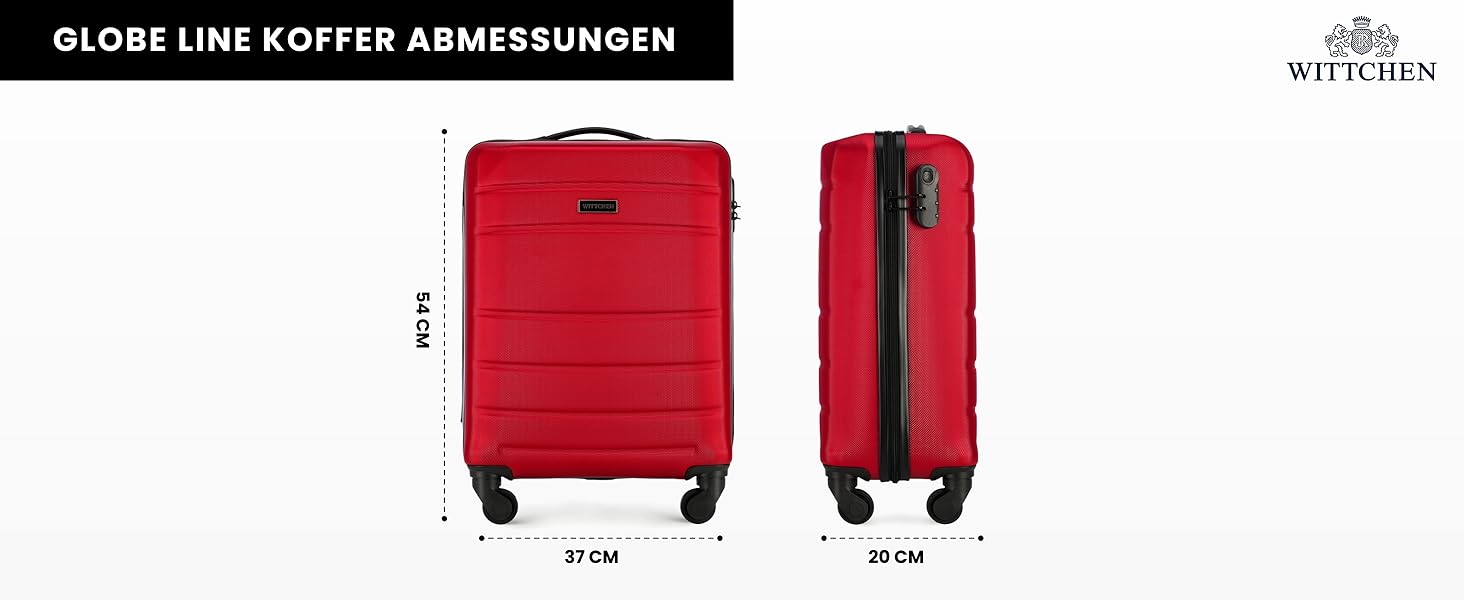 Чемодан на колесах WITTCHEN Globe Line, ручна поклажа, ABS, кодовий замок, 25 x 33 x 33 x 16,5 см, Lufthansa/Eurowings/Ryanair/Condor/Discover Airlines (косметичка, червоний)