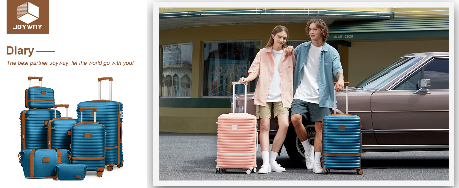 Набір дорожніх валіз Joyway 6 предметів, жорстка оболонка, з косметичкою, 4 колесами та TSA-замком, білий (комплект з валізою та сумкою)