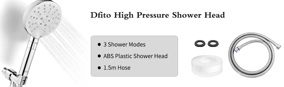 Душова лійка Dfito, душова лійка з комплектом шлангів 1,5 м, душова лійка високого тиску велика, ручна душова лійка з душовим шлангом і стрічкою PTFE, 3 режими (3 режими)