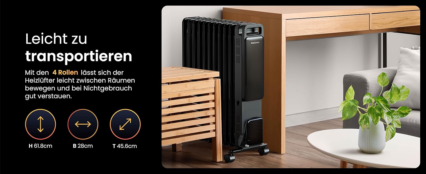 Електричний масляний радіатор Pro Breeze OmniWarm 2500W з 11 секціями, чорний - енергозберігаюча теплова панель з термостатом, таймером та захистом від перегріву