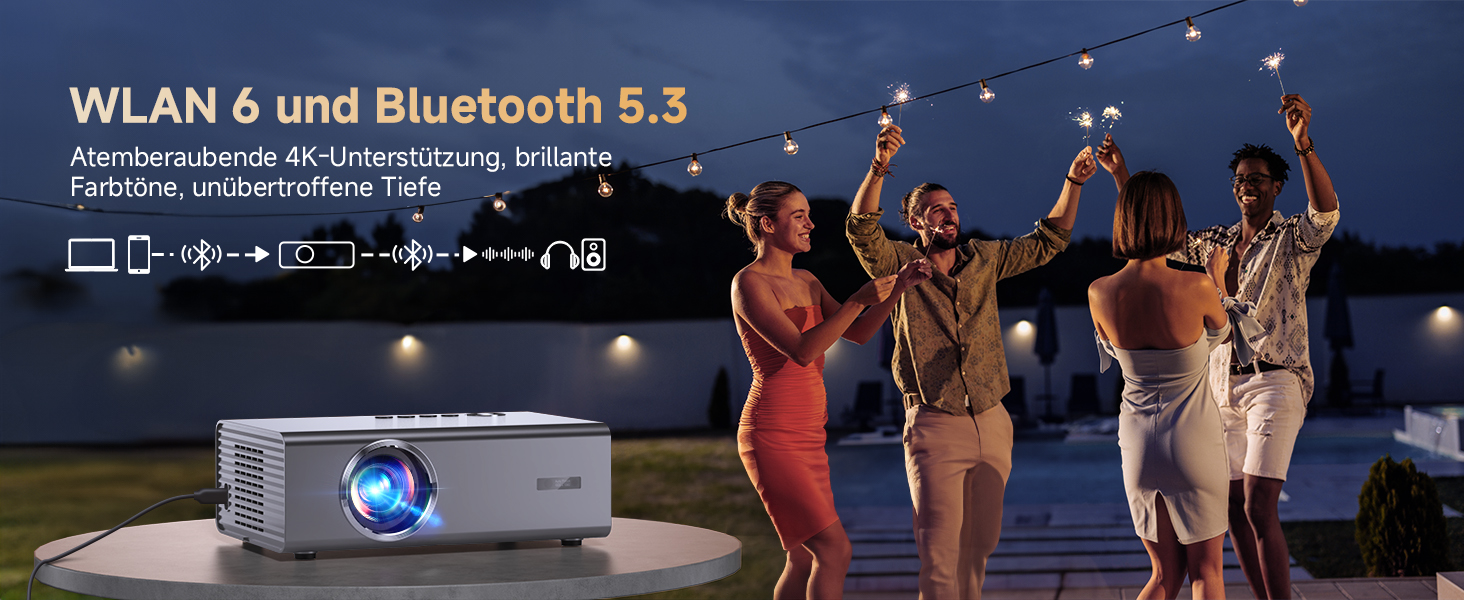 4K Smart проєктор KOGATA з авто-фокусом, WiFi 6, Bluetooth та підтримкою Netflix | Домашній кінотеатр для саду та стрімінгу | Сірий