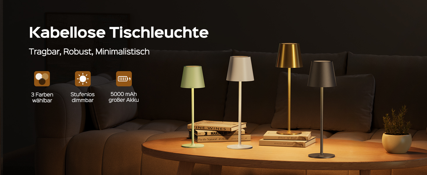 LED-лампа настільна Jackyled бездротова, перезаряджувана, 5000mAh, 3 рівня висоти, 3 температури кольору, регульована яскравість (зелена, 1 шт.)