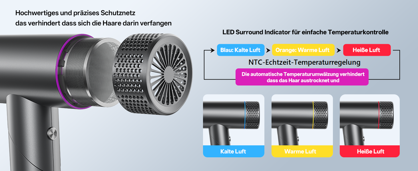 Професійний іонний фен для волосся CONFU 1700W, складаний фен з магнітним дифузором та стилізуючою насадкою, темно-сірий