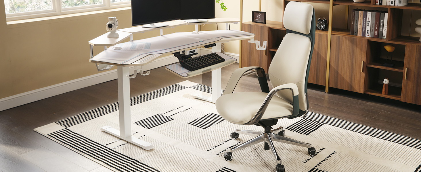 Ергономічне крісло EUREKA для офісу та дому: шкіряне, регульоване, для роботи, бізнес-крісло, дихаюче, комфортне, для керівника, білий колір