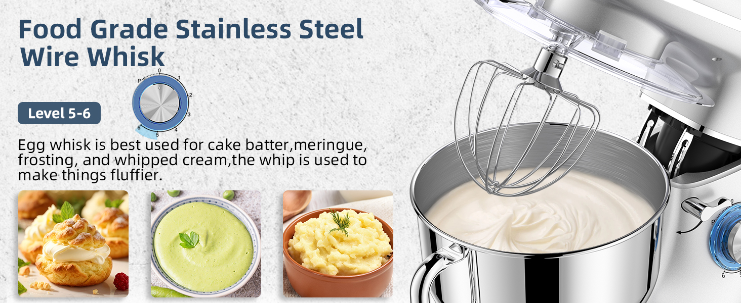 Кухонна машина Cheflee 2000W з місткою чашею 6.2L з нержавіючої сталі, 6 швидкостей, низький шум, набір насадок (міксер, гак для тіста), захист від бризок