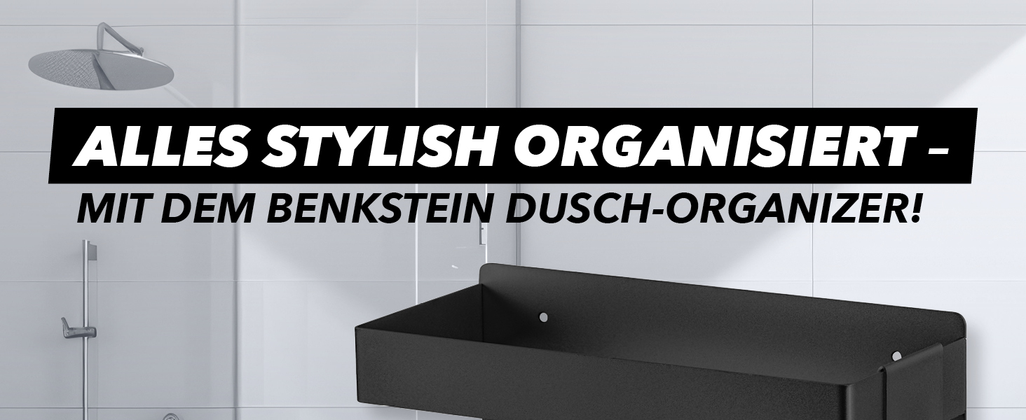 Набір душових полиць BENKSTEIN (2 шт.) | Полиці для душу з кріпленням на клей або свердління | Корзинка для душу без свердління | Тримач для гелю для душу та шампуню | Організатор для ванної кімнати, полиця для душу, срібна, 2 шт.