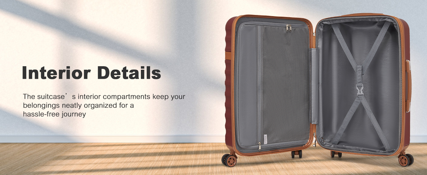 Чемодан-валіза KONO Mittelgroß (L) з ABS+PC, 4 колеса, TSA-замок (червоний/коричневий)