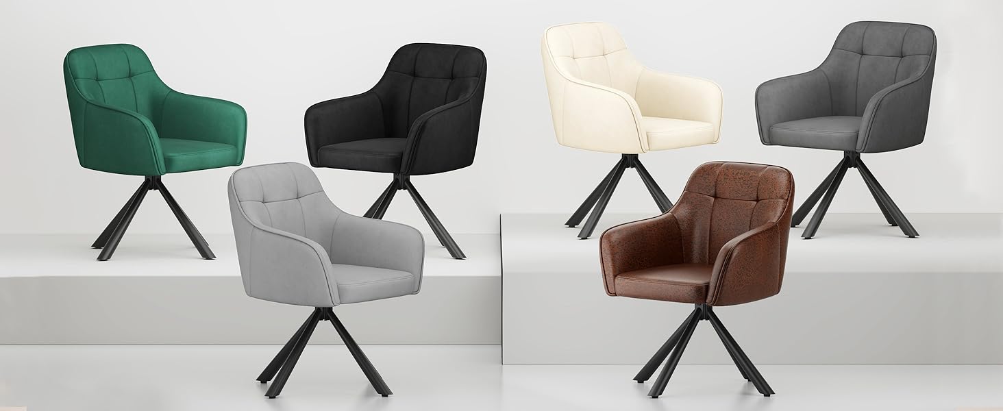 YOUDENOVA Комплект з 2-х обідніх стільців, 360° обертання з підлокітниками, оксамитовий м'який стілець для обідньої кімнати, кухні, вітальні та офісу, стільці для обідньої кімнати темно-сірий, комплект 2 шт.