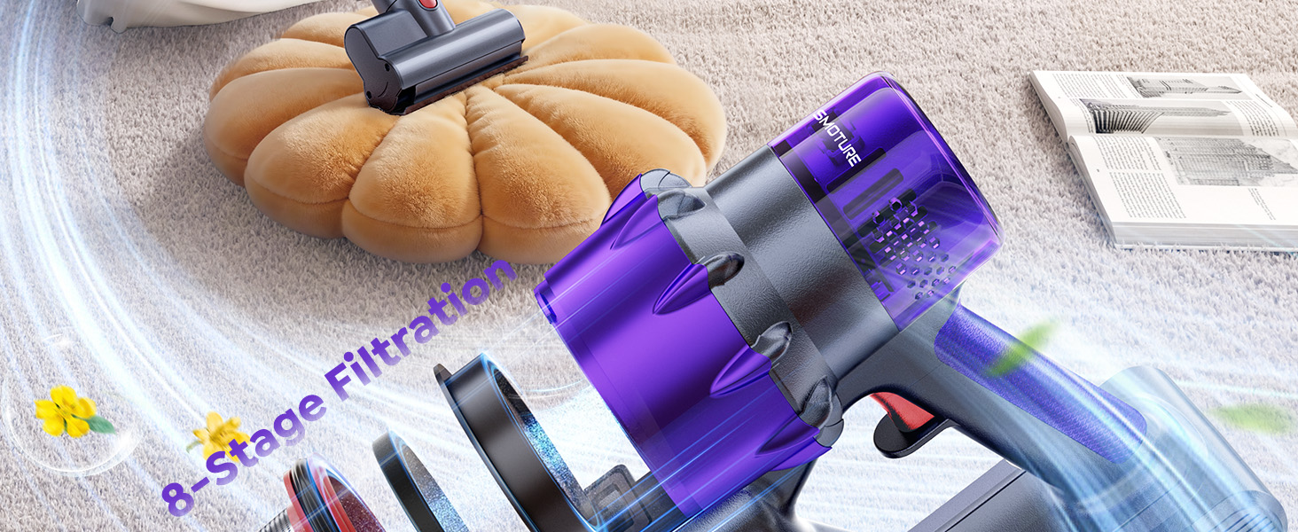 Акумуляторний пилосос SMOTURE 50000 Па, 65 хв роботи, з турбощіткою, для шерсті тварин, килимів, підлоги, авто - фіолетовий