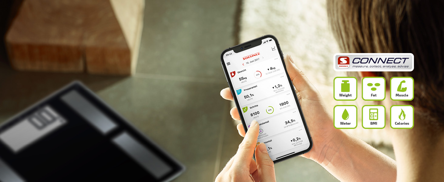Ваги для аналізу тіла Soehnle Shape Sense Connect з Bluetooth, цифрові ваги для преміального аналізу тіла