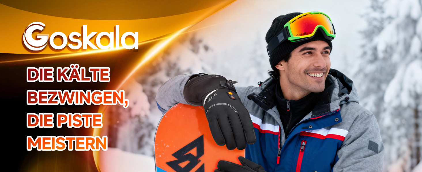 GoSkala Електричні гріючі рукавички для чоловіків, з акумулятором 7.4V 6000Ah, 3 режими нагріву, сенсорний екран, водонепроникні, з функцією Quick Dry, для катання на лижах, зимові рукавички (L, Чорний)