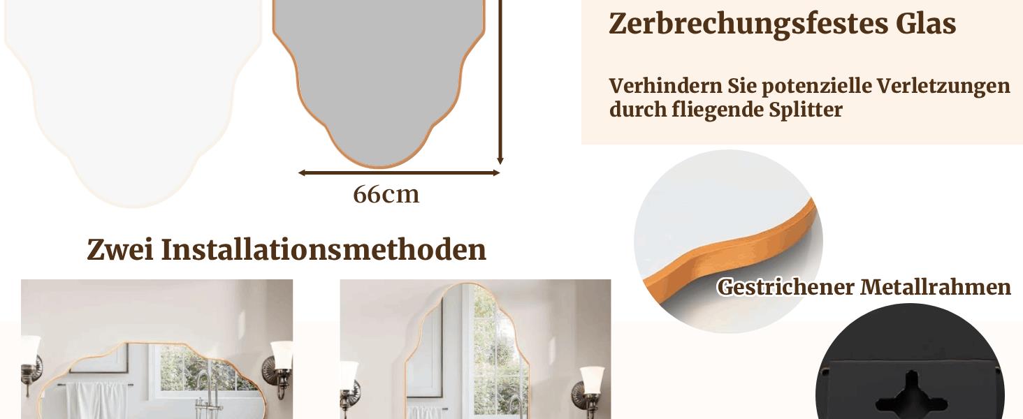 Дзеркало настінне Clevich Asymmetrisch 66x116 см, алюмінієва рама, скло HD, золотий колір