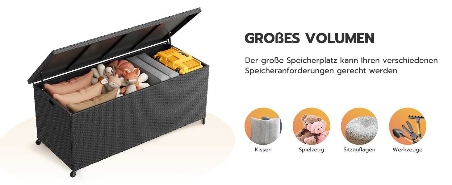 Водонепроникна садовий ящик-бокс UDPATIO з колесами 480л, чорний 138x61 см для саду та балкону