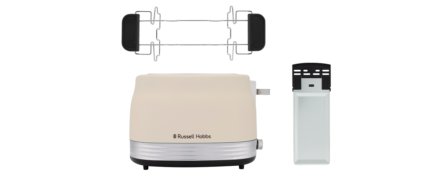 Тостер Russell Hobbs Hanley Crème-Weiß на 2 тости, 6 режимів, розморожування, підігрів, підставка для булочок
