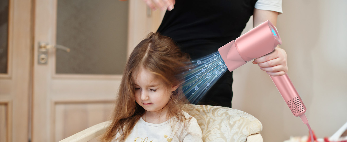 Професійний фен для волосся з дифузором та плазмою (400 млн іонів), безщітковий мотор 110 000 об/хв, низький рівень шуму 57дБ, Rose Gold