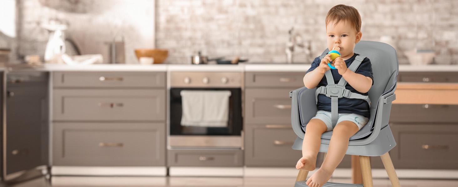 Дитячий стільчик Ezebaby 6 в 1 для годування, сірий. З підставкою для ніг, ременем безпеки та знімним столиком. Від 6 місяців.