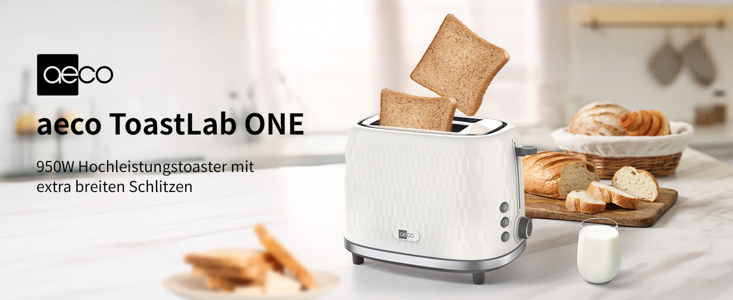 Тостер aeco toastlab Elite 2 відділення, підставка для булочок, широкі слоти, 6 рівнів підсмажування, 10 програм, 850 Вт, LCD-дисплей, функція підняття, розморожування, піддон для крихт
