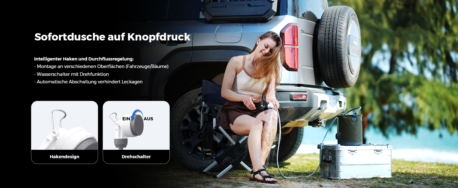 Портативна душова кабіна FLEXTAILGEAR Tiny Shower з помпою, 2.2м шланг, USB-C зарядка та 2 режими економії води, для відпочинку, подорожей, саду, пляжу та тварин