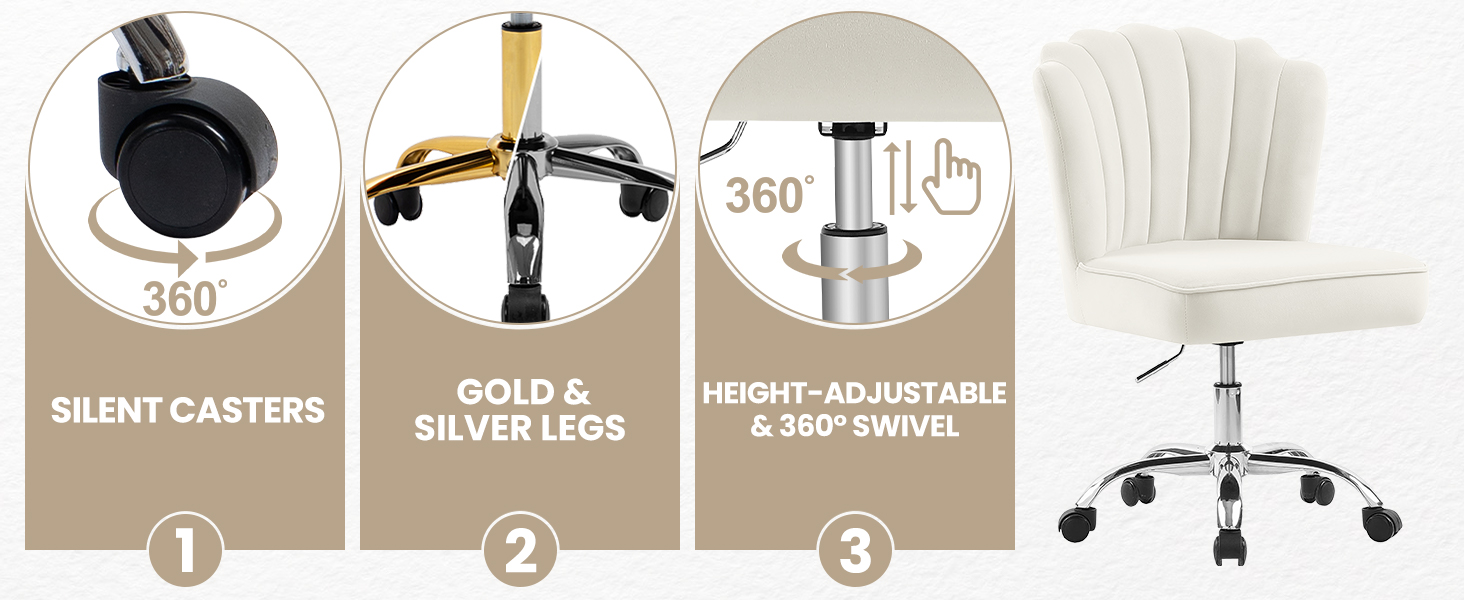 Крісло для офісу Fiximaster Homeoffice, крісло для робочого столу, обертове, регульоване по висоті, з м'якою оббивкою з велюру, золоті ніжки, для робочого кабінету, спальні, до 135 кг, зелене