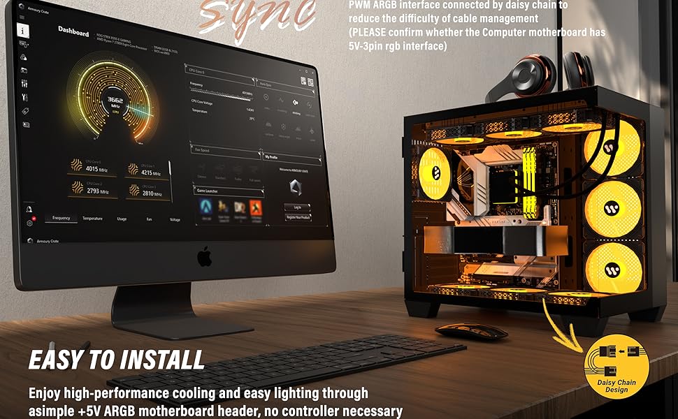 Ігровий корпус KEDIERS H9 ATX Mid Tower, 9 ARGB вентиляторів, подвійне загартоване скло, чорний