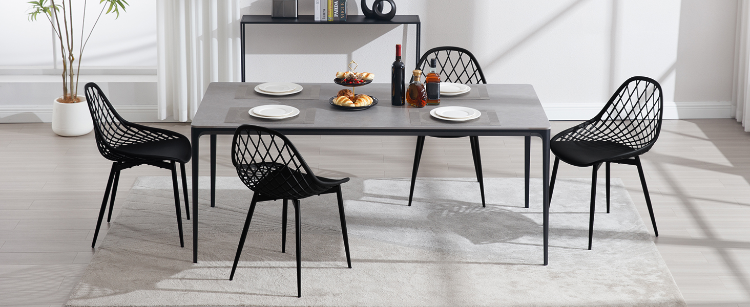 Набір обідніх стільців 4 шт., кухонний стілець з перфорованою спинкою, стілець для вітальні з металевими ніжками, пластиковий стілець для кухні, вітальні, балкону, скандинавський, білий, K0018EZS-4