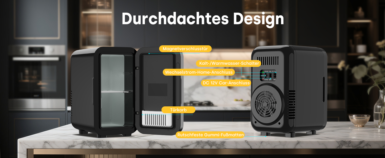 Міні-холодильник Enventor 6л (8 банок), портативний охолоджувач та підігрівач, живлення AC/DC 12V для авто, спальні, косметики та напоїв, чорний
