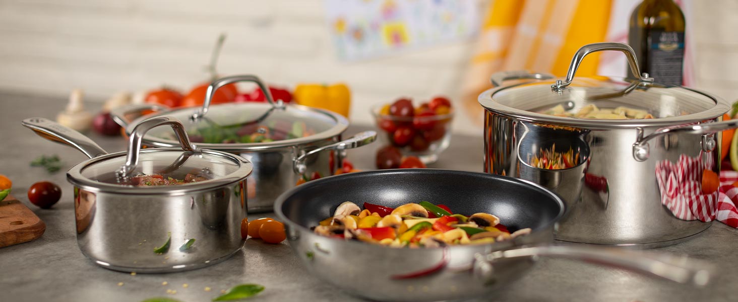 Сковорода KUHN RIKON Allround 24 см, незмінне покриття, нержавіюча сталь, для всіх типів плит (включно з індукційними), для швидкого обсмажування