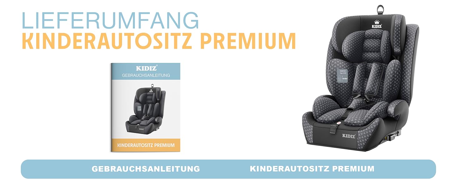 Автокрісло KIDIZ® Triangle Premium: 9-36 кг, 1-12 років, група 1/2/3, Isofix, ECE R129/03, антрацит