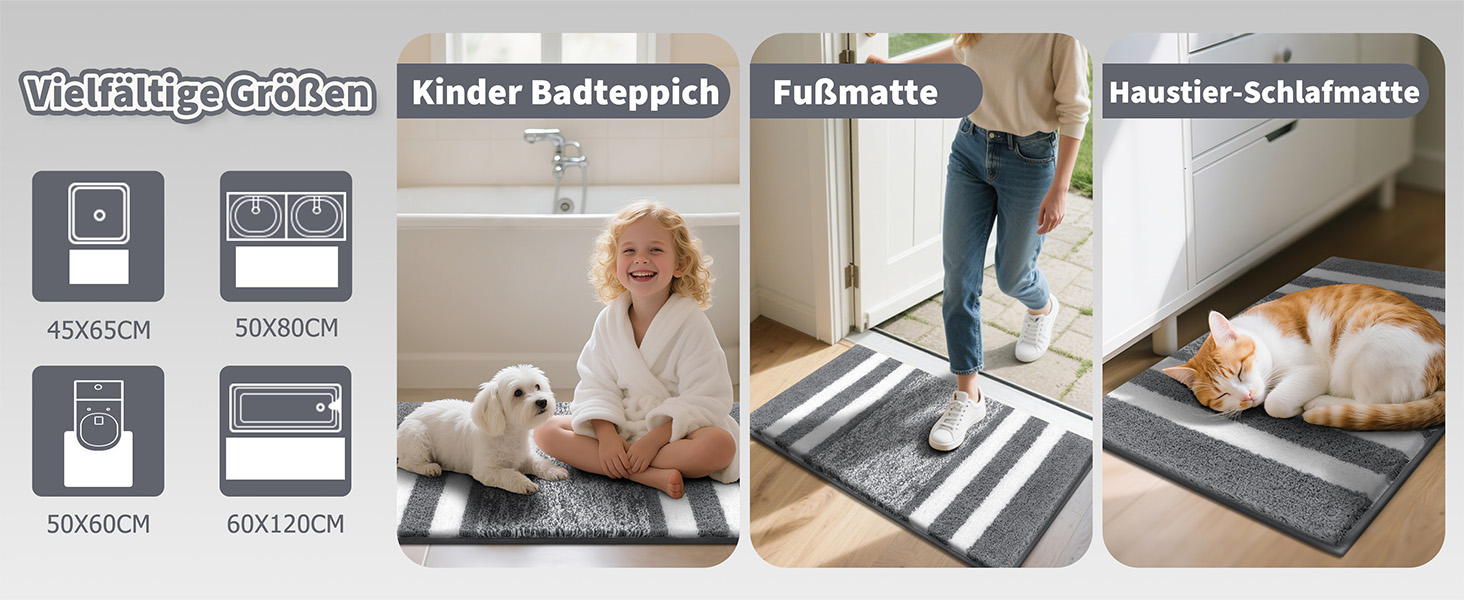 Набір килимків для ванної кімнати Pauwer, 2 шт., водопоглинаючі, антиковзаючі, машинне прання, 50x80 + 50x60 см, темно-сірий