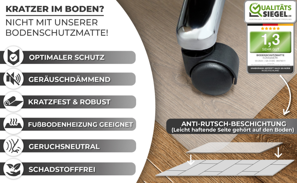 Килимок для захисту підлоги офісного крісла Knigwerk - нековзний, зроблено в Німеччині - 90x120 см, прозорий