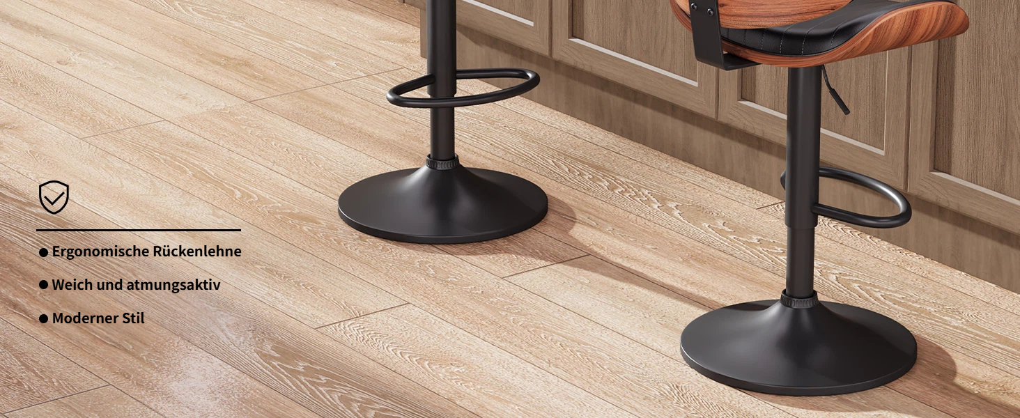 Набір з 2 барних стільців GIKPAL з дерев'яною спинкою та шкіряним сидінням, обертаються, чорний