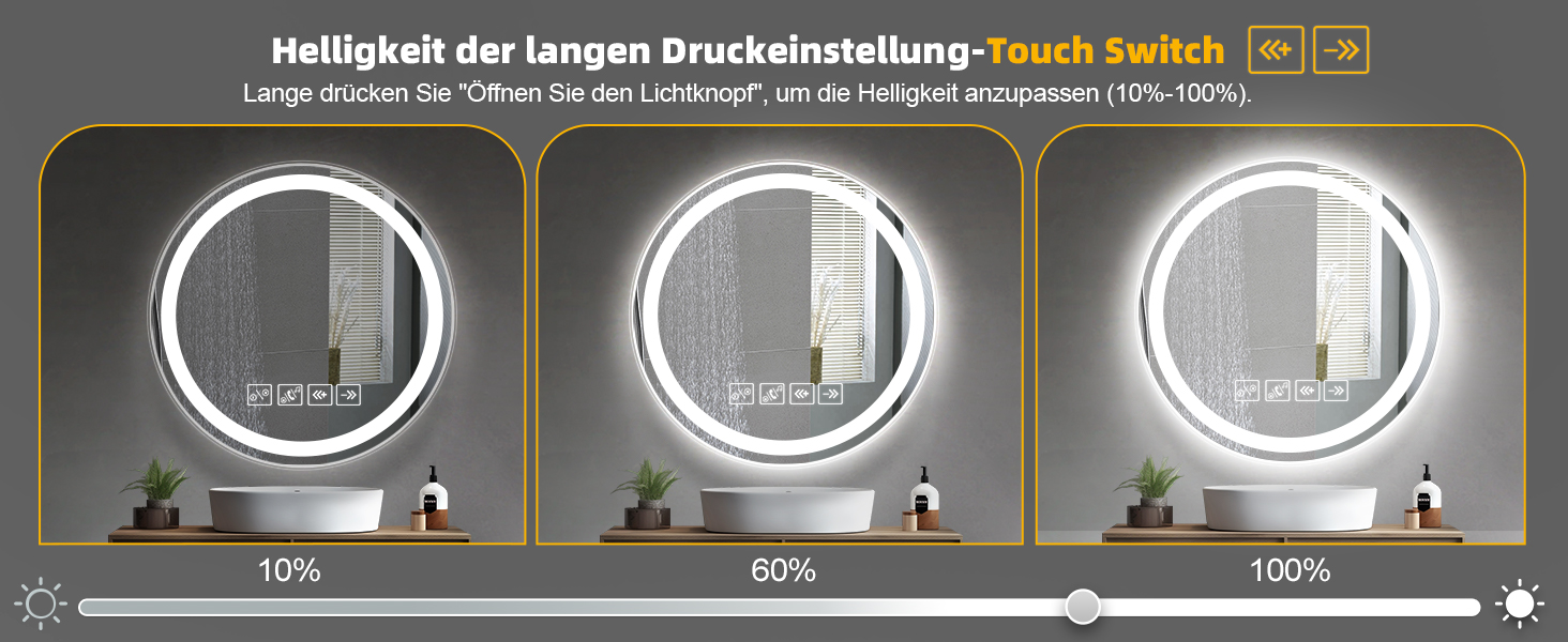Круглий дзеркало для ванної кімнати з підсвічуванням, 60 см, LED, Bluetooth, сенсорне управління, регулювання кольору (3000K-6500K), диммування, HD-загартоване скло, 600x600 мм