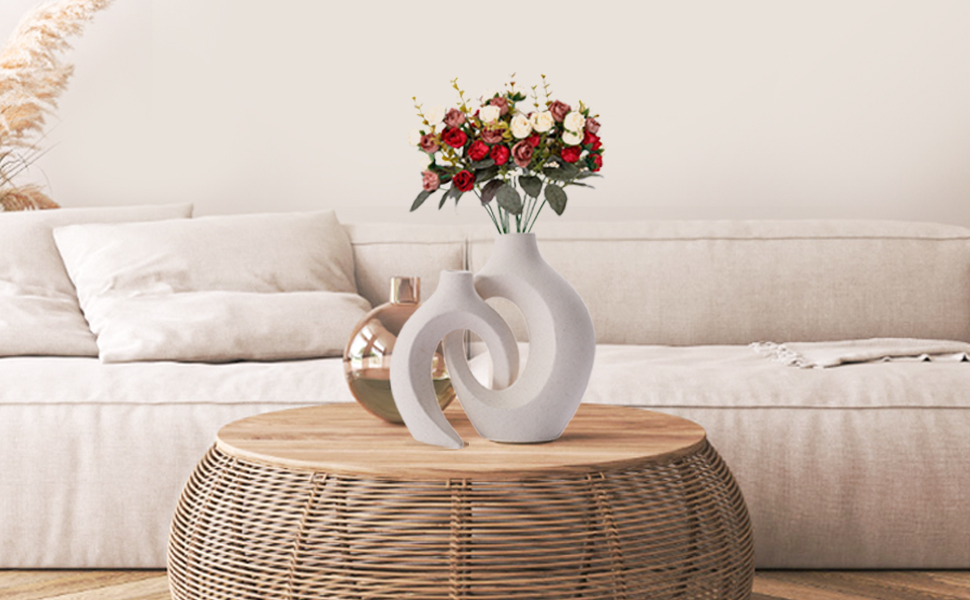 Керамічна ваза SUKIYPO, набір 2 шт, бежева, сучасний дизайн, для дому, офісу, декору інтер'єру