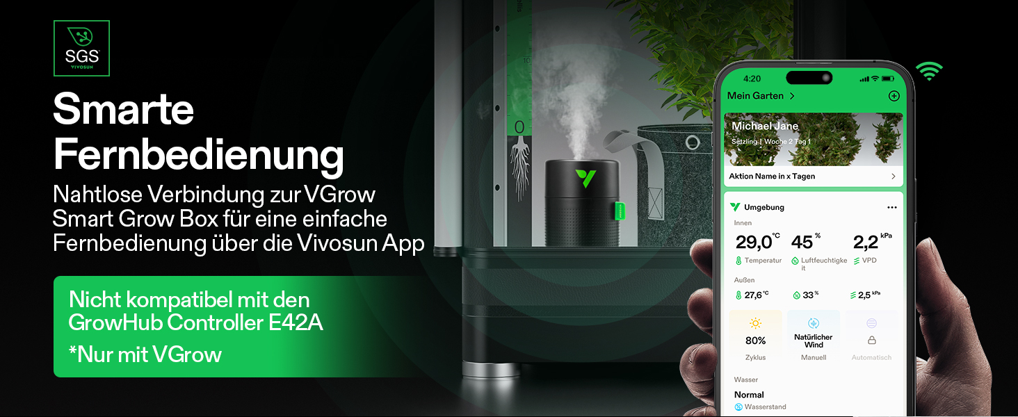 Зволожувач повітря VIVOSUN AeroStream U075 USB, 750 мл, холодний пар, 2 режими, автовимкнення, пульт, для гроубоксів